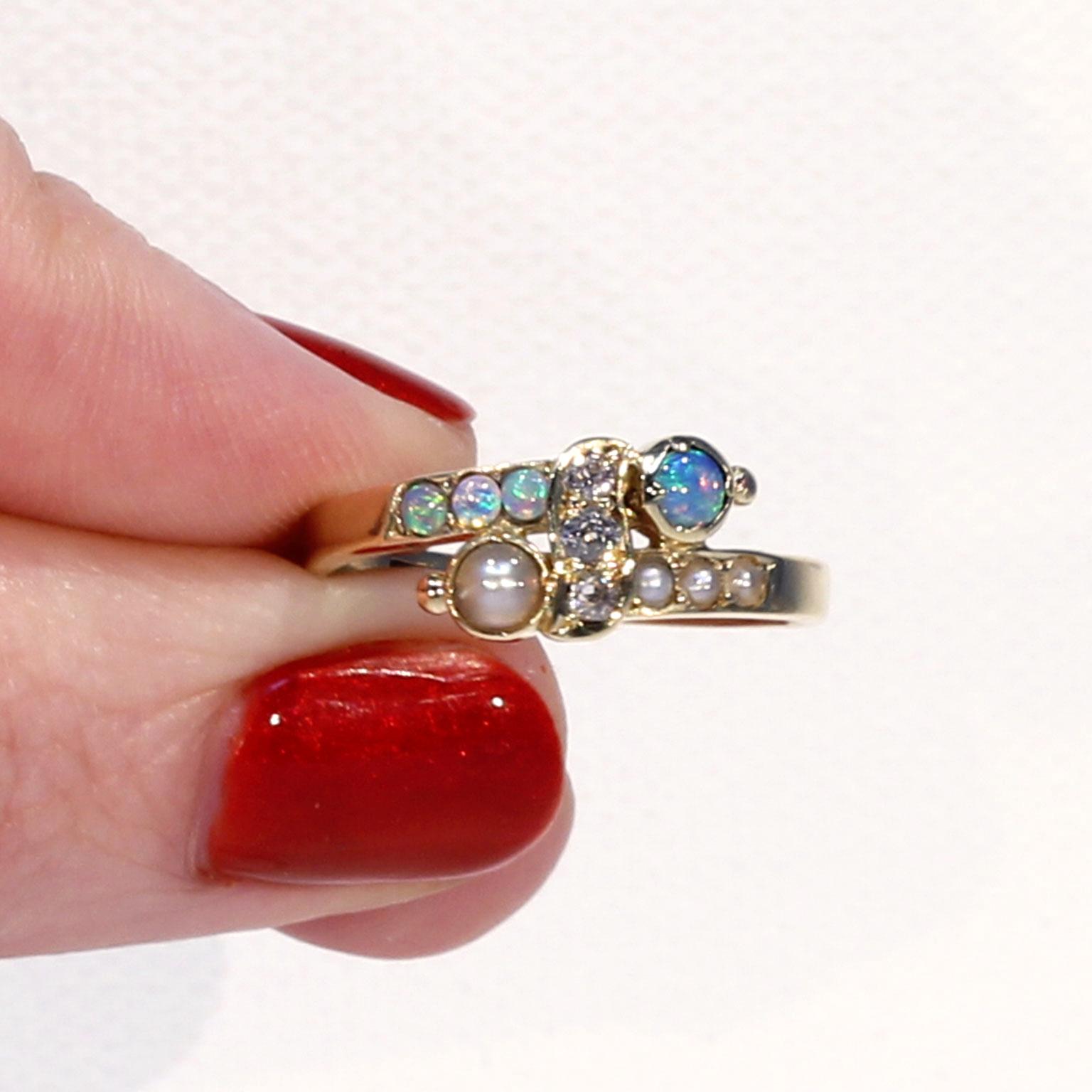 Antique Victorian Opal, Pearl and Diamond Ring in 18k Gold Antique Victorian Opal, Pearl and Diamond Ring in 18k Gold