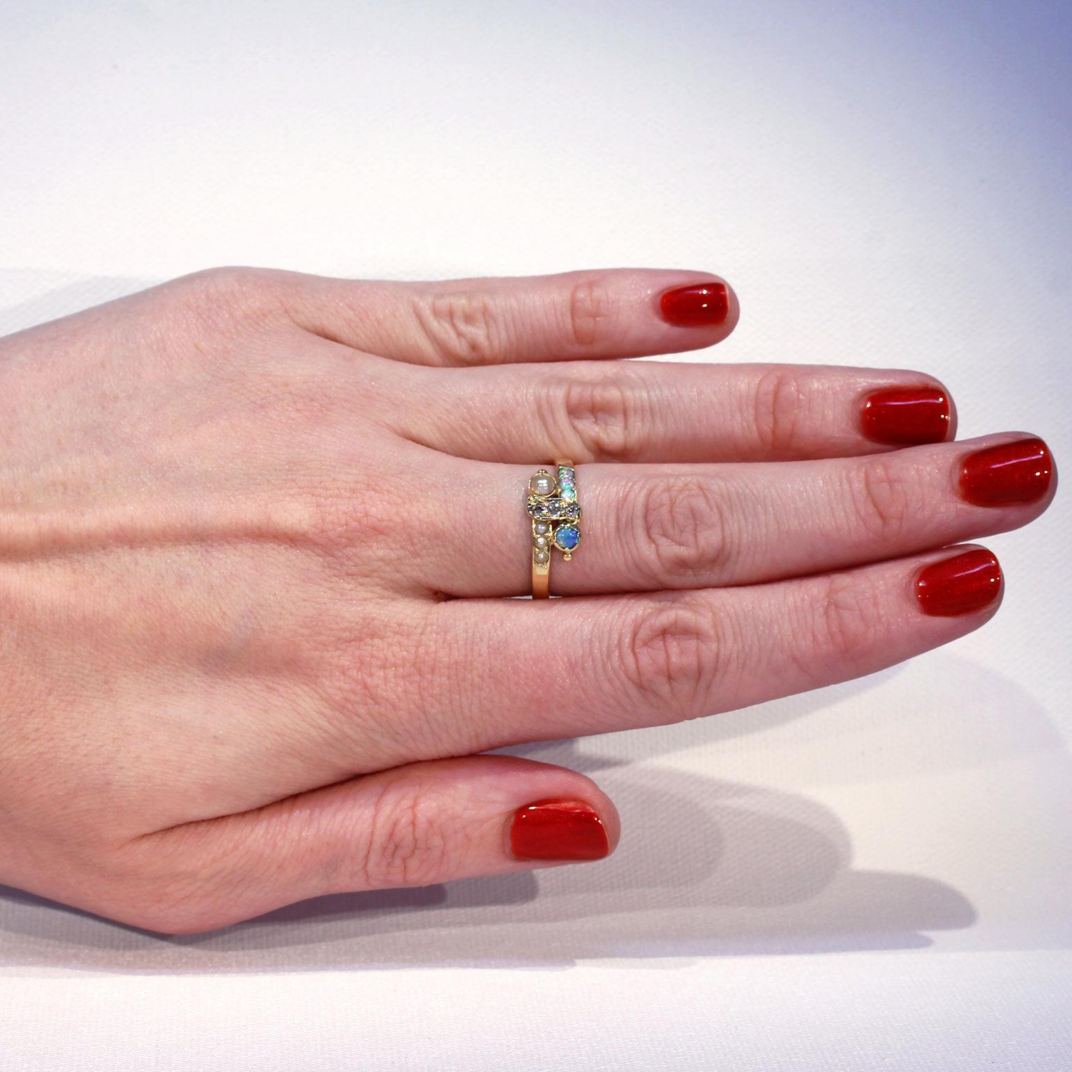 Antique Victorian Opal, Pearl and Diamond Ring in 18k Gold Antique Victorian Opal, Pearl and Diamond Ring in 18k Gold