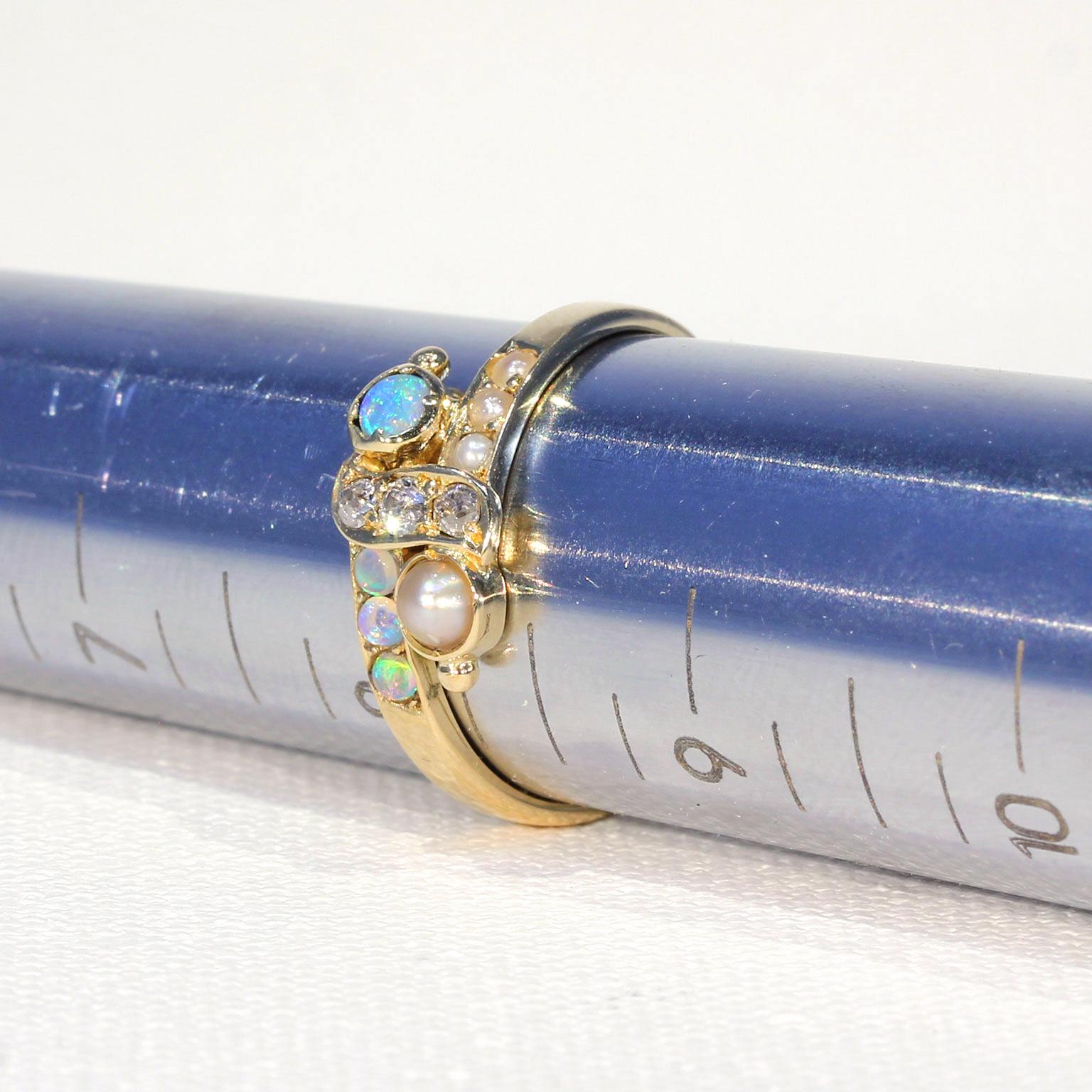 Antique Victorian Opal, Pearl and Diamond Ring in 18k Gold Antique Victorian Opal, Pearl and Diamond Ring in 18k Gold