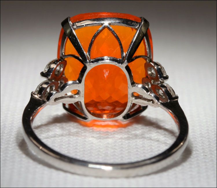 Mid-Century Huge Fire Opal and Diamond Ring in Platinum Mid-Century Huge Fire Opal and Diamond Ring in Platinum