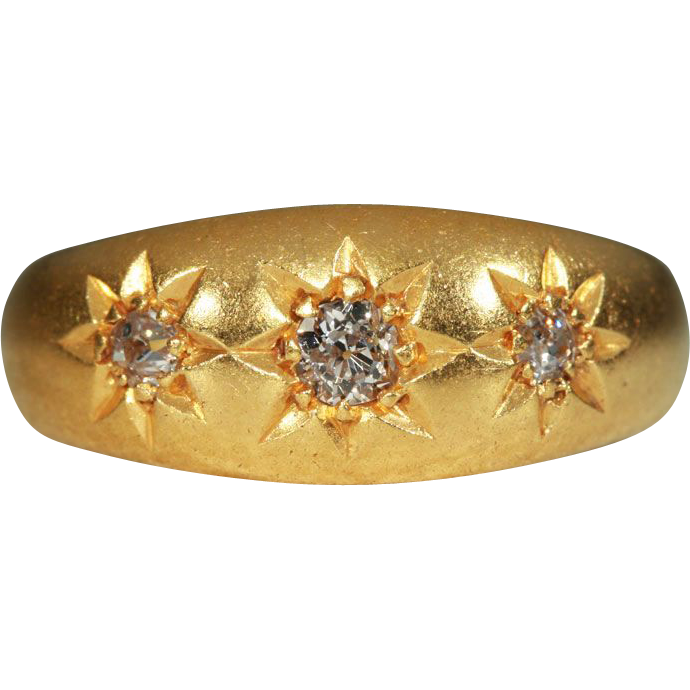 Antique Edwardian 3 Stone Diamond Gypsy Engagement Ring or Wedding Band
