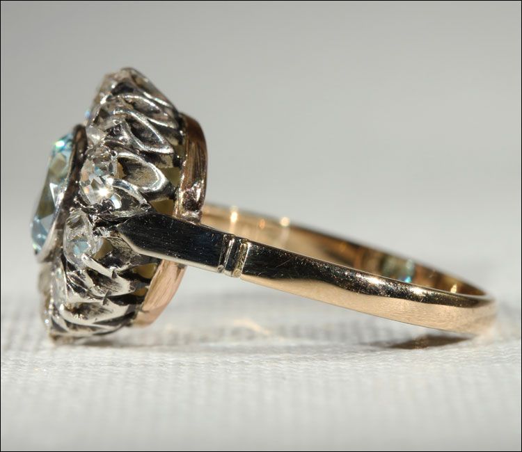 Antique Blue Zircon and Diamond Ring, European c. 1900 Antique Blue Zircon and Diamond Ring, European c. 1900