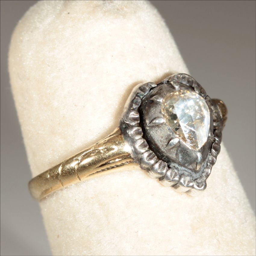 Antique 14k and Sliver European Rose Cut Diamond Heart Engagement Ring c.1860 Antique 14k and Sliver European Rose Cut Diamond Heart Engagement Ring c.1860