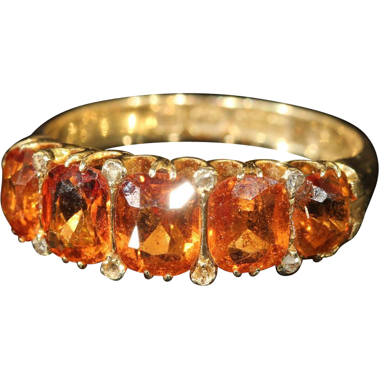 Gorgeous Victorian Spessartite Garnet 5 Stone Ring, 18k Gold Gorgeous Victorian Spessartite Garnet 5 Stone Ring, 18k Gold