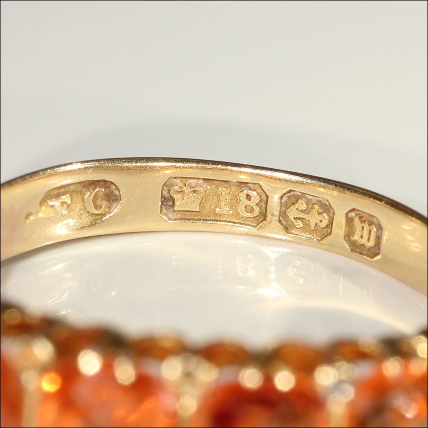 Gorgeous Victorian Spessartite Garnet 5 Stone Ring, 18k Gold Gorgeous Victorian Spessartite Garnet 5 Stone Ring, 18k Gold