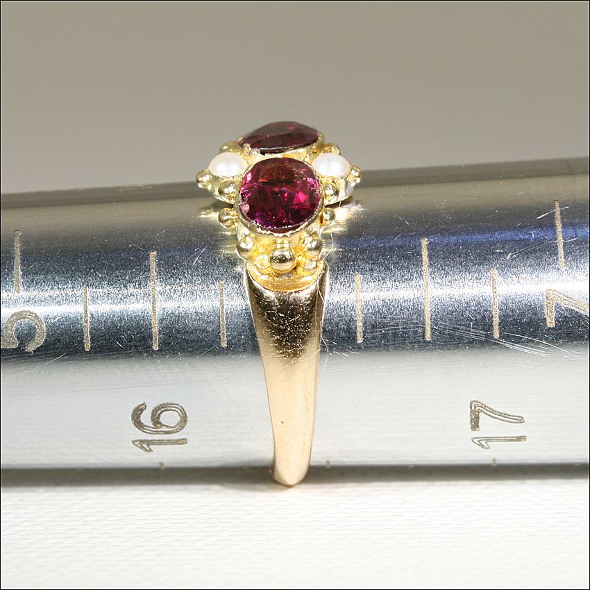 Antique 15k Victorian Garnet and Pearl Ring, Hallmarked Birmingham, England 1864 Antique 15k Victorian Garnet and Pearl Ring, Hallmarked Birmingham, England 1864