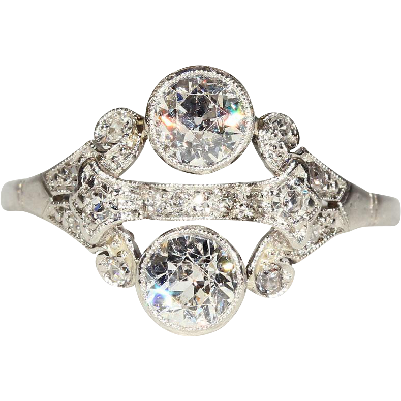 Superb Vintage Art Deco Diamond and Platinum Ring, 1.15ctw Superb Vintage Art Deco Diamond and Platinum Ring, 1.15ctw