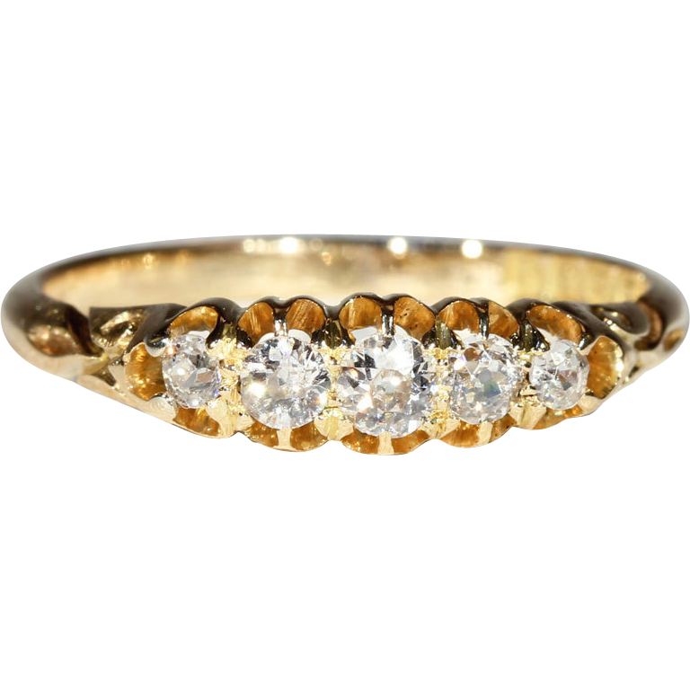 Antique 5 Stone Diamond Edwardian Ring, 18k Gold Antique 5 Stone Diamond Edwardian Ring, 18k Gold