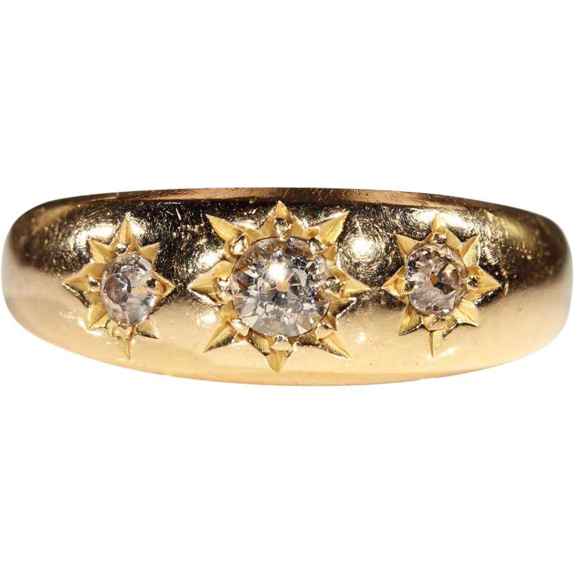 Antique Victorian 3 Stone Diamond Gypsy Ring in 18k Gold Antique Victorian 3 Stone Diamond Gypsy Ring in 18k Gold