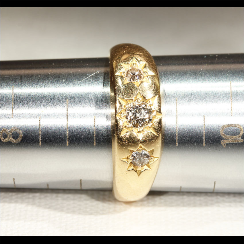 Antique Victorian 3 Stone Diamond Gypsy Ring in 18k Gold Antique Victorian 3 Stone Diamond Gypsy Ring in 18k Gold
