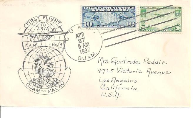 First Flight Cover~Guam to Macao 1937 First Flight Cover~Guam to Macao 1937