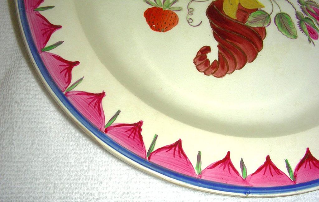 18th C Decorated English Creamware Plate w/ Cornucopia, Flowers & Strawberries 18th C Decorated English Creamware Plate w/ Cornucopia, Flowers & Strawberries