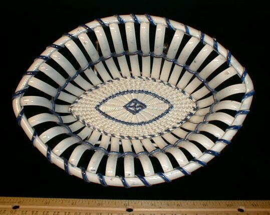 Blue Edge Pearlware Ribbon Basket & Tray w/ Basketweave Decoration c. 1800 Blue Edge Pearlware Ribbon Basket & Tray w/ Basketweave Decoration c. 1800