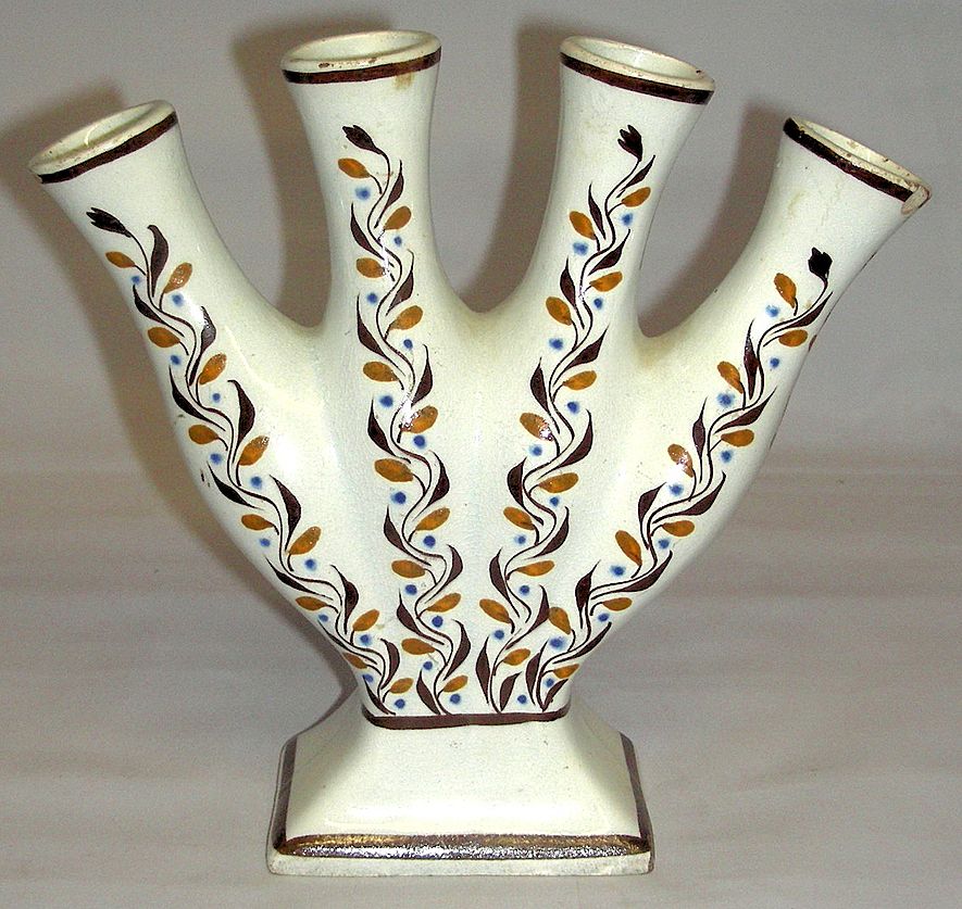 Rare 4 Finger Prattware Quintal Type Tulip Vase c 1790 Rare 4 Finger Prattware Quintal Type Tulip Vase c 1790