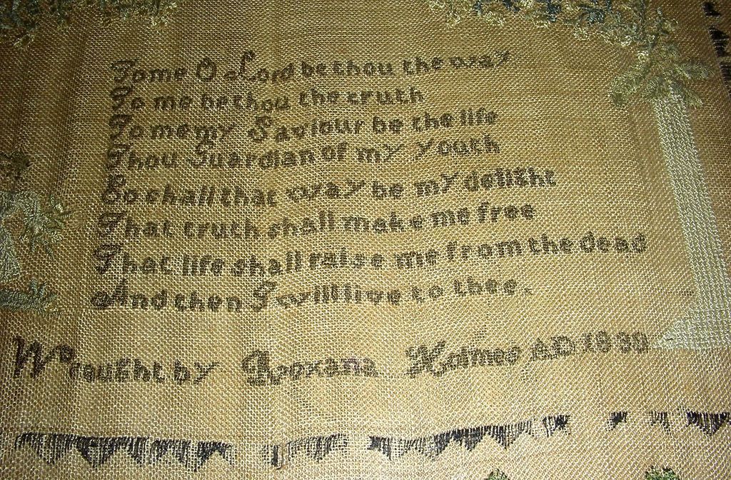 Very Attractive 1830 American Needlework Sampler by Roxana Holmes w/ Little Girl & Flower Columns Very Attractive 1830 American Needlework Sampler by Roxana Holmes w/ Little Girl & Flower Columns
