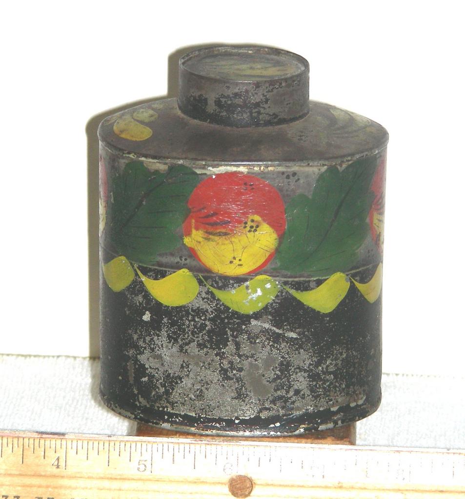 Decorated Toleware Tea Caddy, Maine Origin, c 1840 Decorated Toleware Tea Caddy, Maine Origin, c 1840