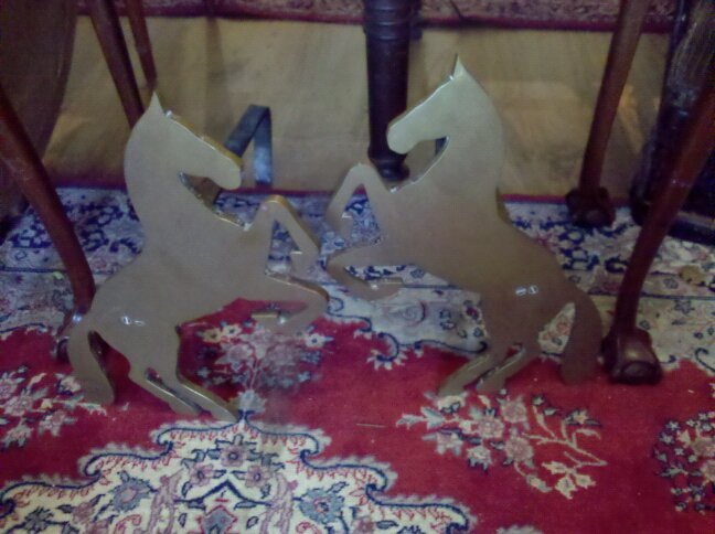 Unusual Bronze Horse Andirons Unusual Bronze Horse Andirons