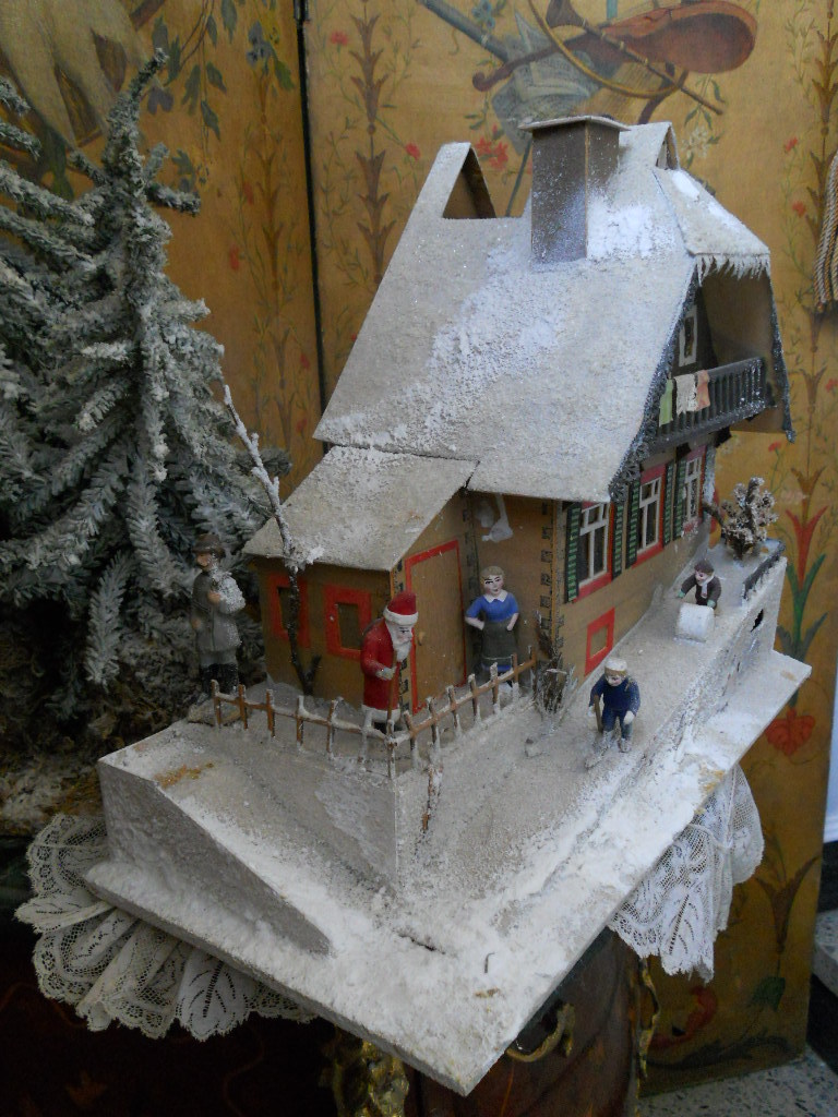 ~~~ Pretty German Cardboard Christmas House ~~~ ~~~ Pretty German Cardboard Christmas House ~~~