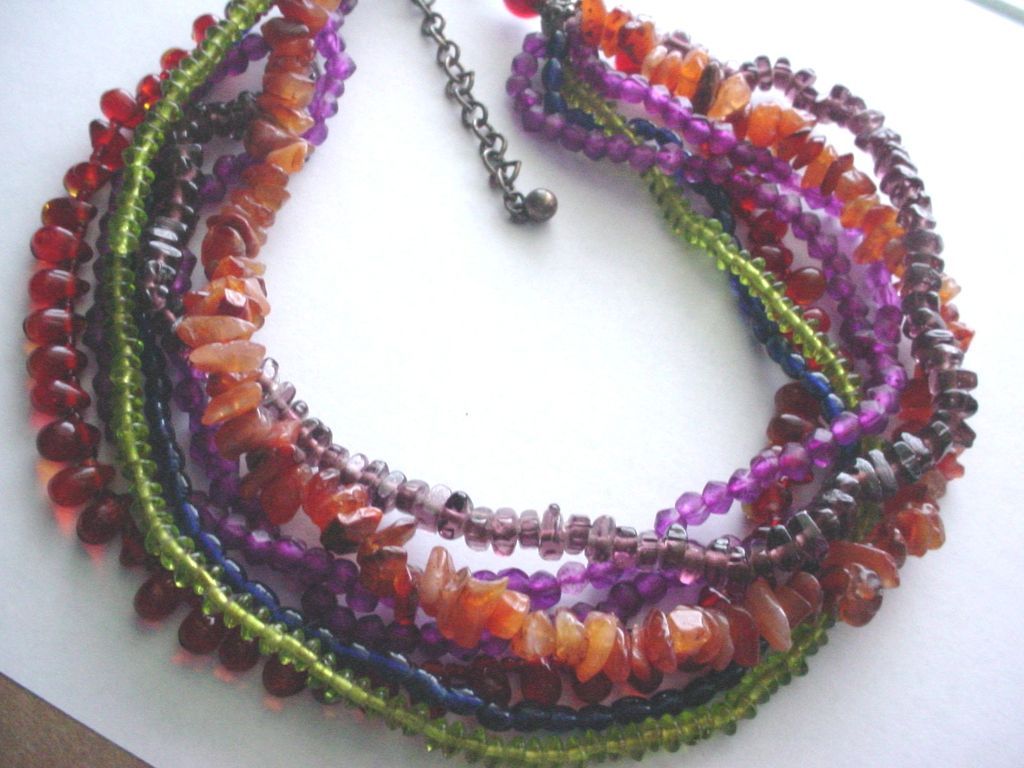 Seven Strand Multi Colored Necklace from whitedove on Ruby Plaza :  nuggett seven strand multi colored necklace strand colors