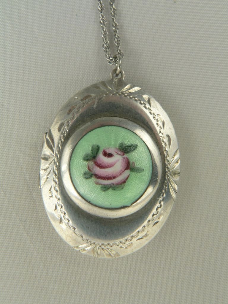 Sterling Guilloche Locket~Rose Themed Sterling Guilloche Locket~Rose Themed