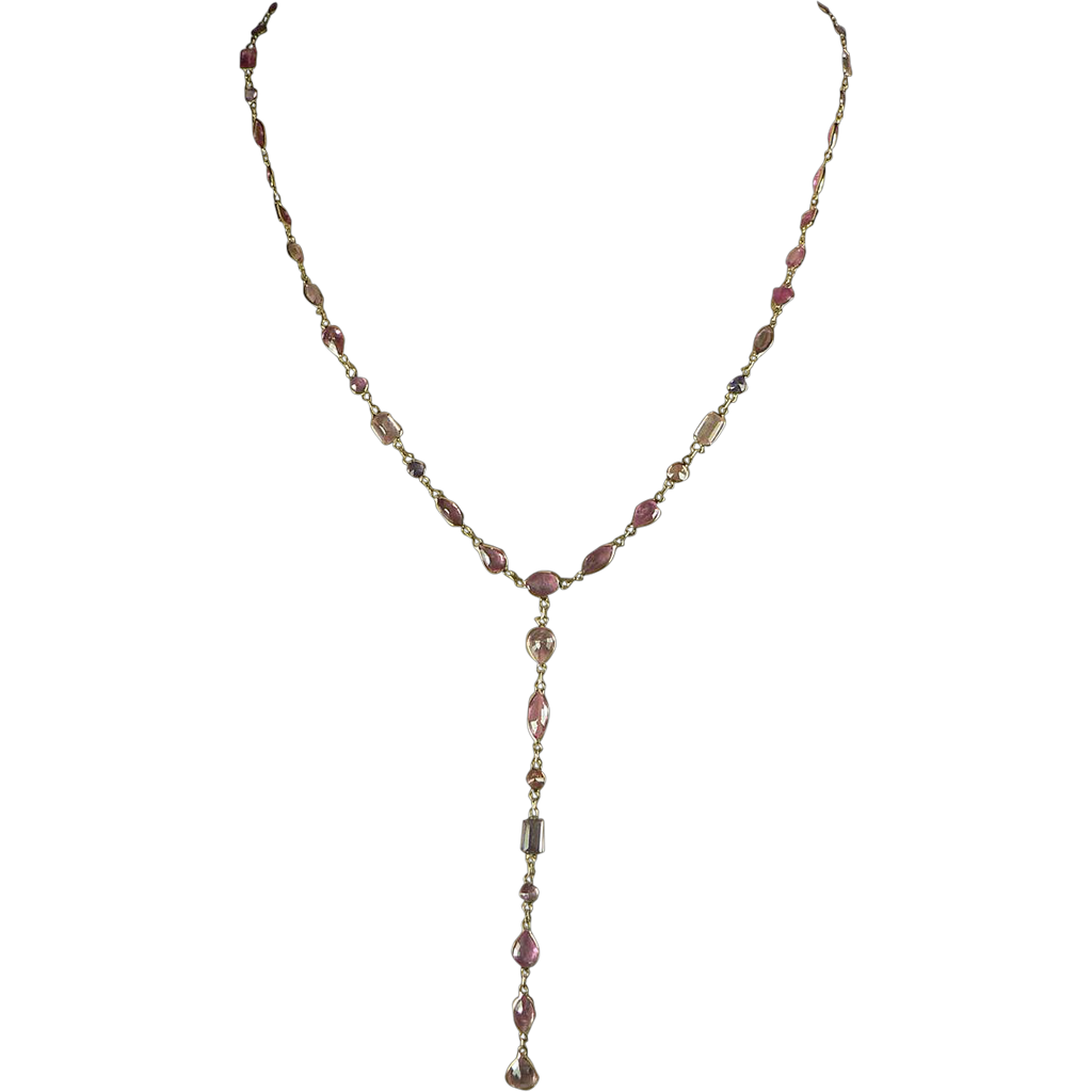 Genuine Pastel Sapphire Drop Necklace ~ 18K. Genuine Pastel Sapphire Drop Necklace ~ 18K.