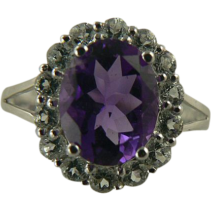 Amethyst Ring with Aquamarines 14k. Size 7. Amethyst Ring with Aquamarines 14k. Size 7.