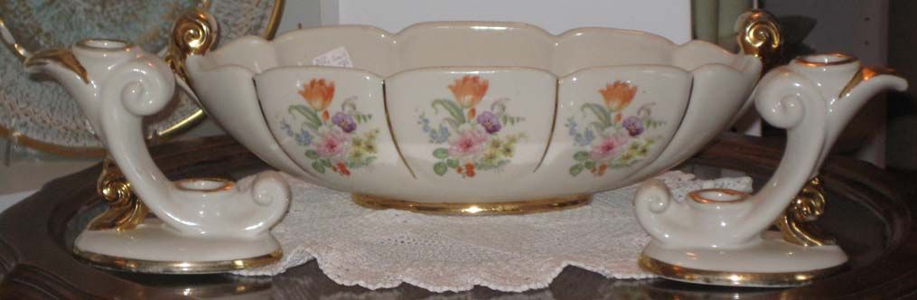 Abingdon Scroll Bowl #532 with pair matching Candle Holders Abingdon Scroll Bowl #532 with pair matching Candle Holders