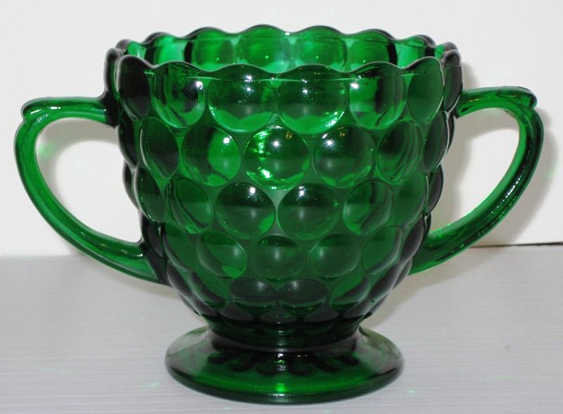 Bubble Forest Green Sugar Bowl Hocking Glass Bubble Forest Green Sugar Bowl Hocking Glass