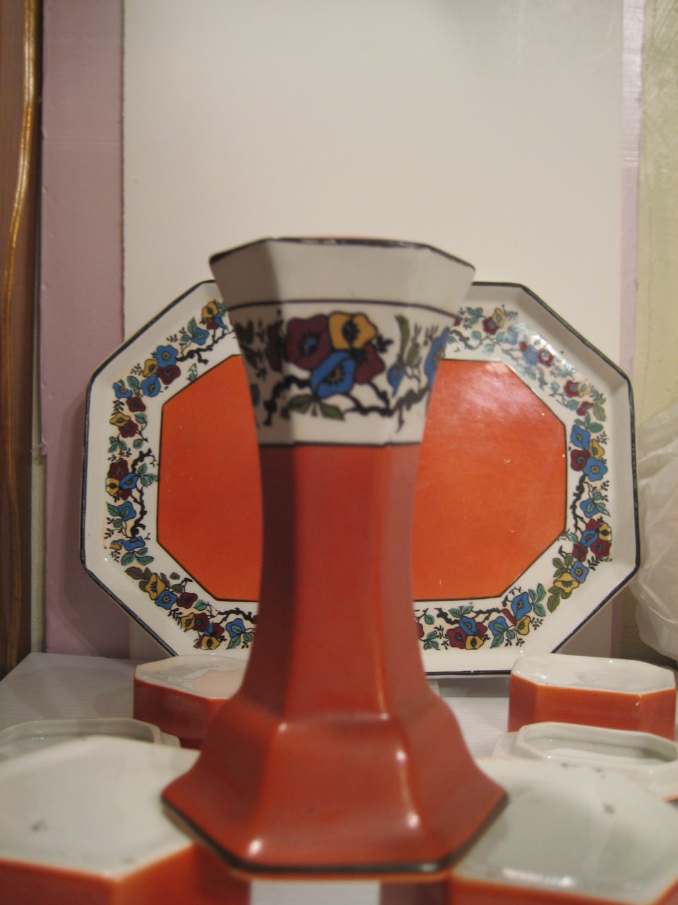 Dresser Set Crown Pottery John Tams Ltd.Tray, Hatpin, Jars Dresser Set Crown Pottery John Tams Ltd.Tray, Hatpin, Jars