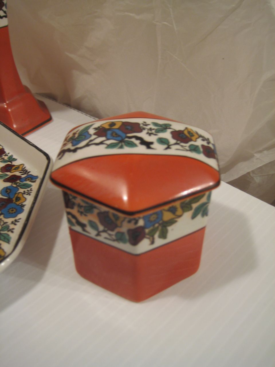 Dresser Set Crown Pottery John Tams Ltd.Tray, Hatpin, Jars Dresser Set Crown Pottery John Tams Ltd.Tray, Hatpin, Jars