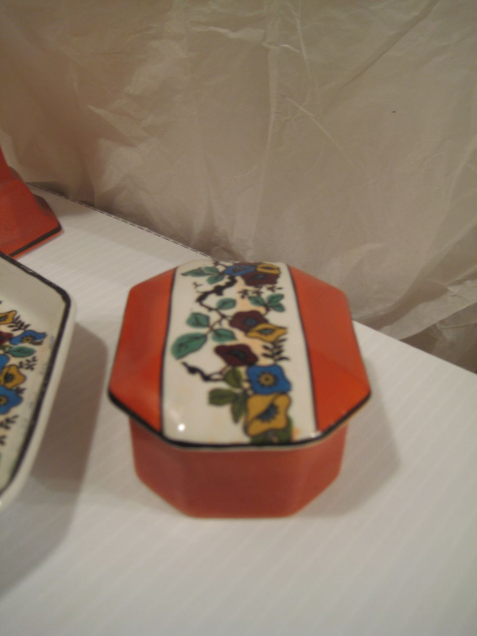 Dresser Set Crown Pottery John Tams Ltd.Tray, Hatpin, Jars Dresser Set Crown Pottery John Tams Ltd.Tray, Hatpin, Jars