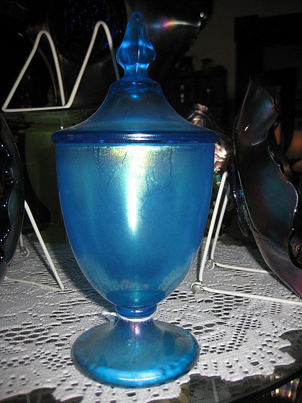 Fenton Blue Stretch Glass Candy Jar Fenton Blue Stretch Glass Candy Jar