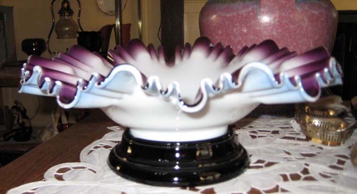 Amethyst Crimped Edge Milk Glass Bowl Amethyst Crimped Edge Milk Glass Bowl