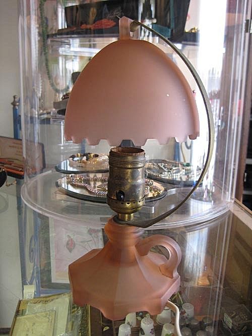Houze Glass Pink Satin Glass Lamp with Glass Shade Houze Glass Pink Satin Glass Lamp with Glass Shade