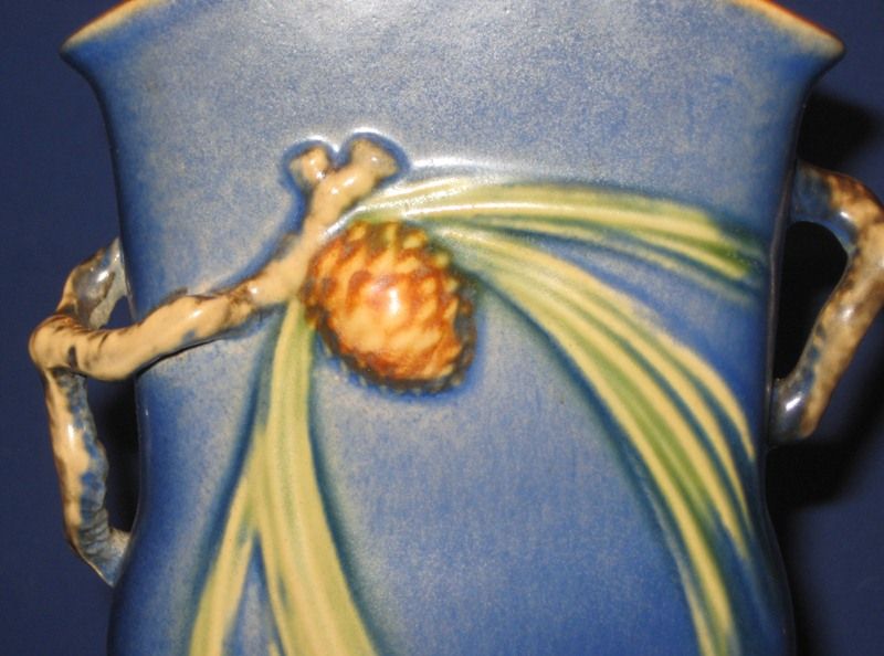 Roseville Pinecone Blue Vase 121-7 Roseville Pinecone Blue Vase 121-7