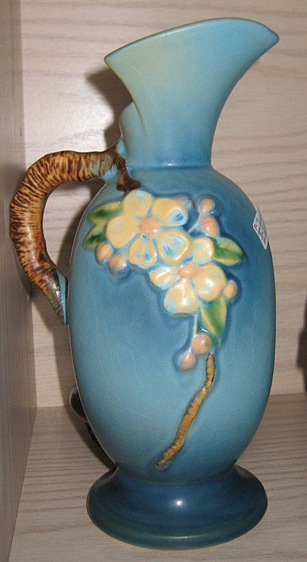 Roseville Apple Blossom Ewer 316-8 Blue Roseville Apple Blossom Ewer 316-8 Blue