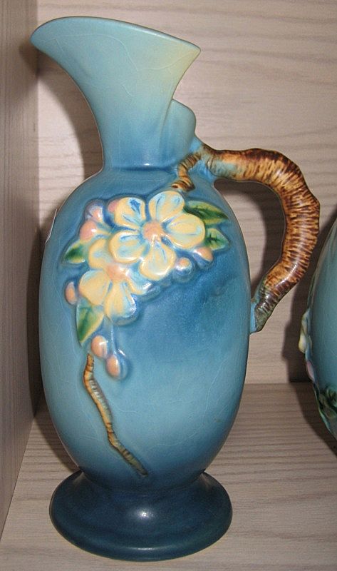 Roseville Apple Blossom Ewer 316-8 Blue Roseville Apple Blossom Ewer 316-8 Blue