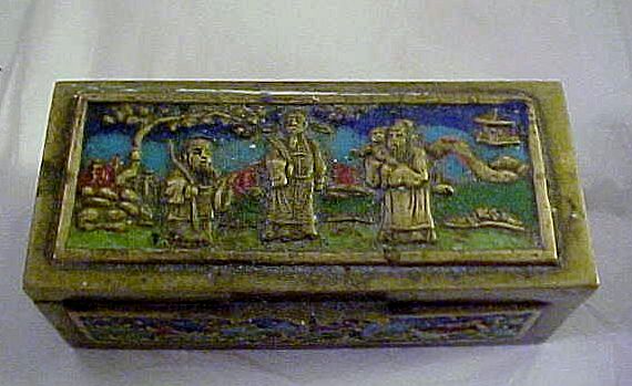 1930-35 Enameled China Brass Stamp Box 1930-35 Enameled China Brass Stamp Box