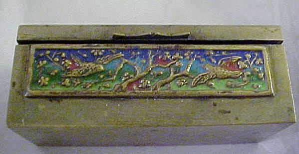 1930-35 Enameled China Brass Stamp Box 1930-35 Enameled China Brass Stamp Box