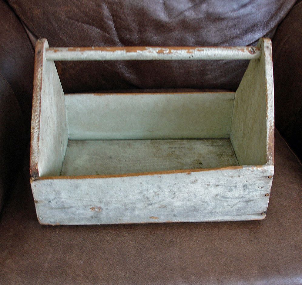 Antique PAINTED Primitive Wood Tool Box Carrier Tray Tote or Trug Antique PAINTED Primitive Wood Tool Box Carrier Tray Tote or Trug
