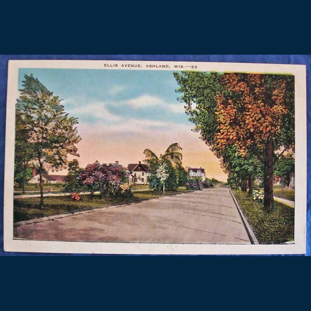 Vintage 1942 Linen Postcard Ashland Wisconsin - Ellis Avenue - Near Northland College Vintage 1942 Linen Postcard Ashland Wisconsin - Ellis Avenue - Near Northland College