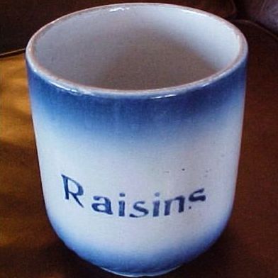 RARE Antique Blue Diffused Pottery Canister with Raisin Stencil - Ca. 1905 Blue Diffused Container RARE Antique Blue Diffused Pottery Canister with Raisin Stencil - Ca. 1905 Blue Diffused Container