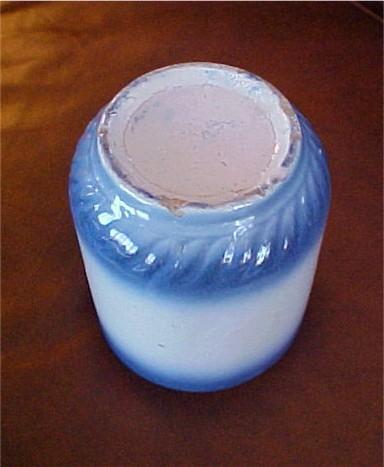 RARE Antique Blue Diffused Pottery Canister with Raisin Stencil - Ca. 1905 Blue Diffused Container RARE Antique Blue Diffused Pottery Canister with Raisin Stencil - Ca. 1905 Blue Diffused Container