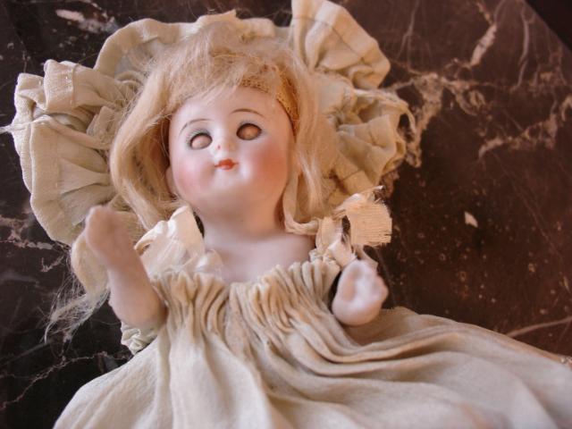 6" Kestner All Bisque w/Sleep Eyes~Original Silk Dress & Hat 6" Kestner All Bisque w/Sleep Eyes~Original Silk Dress & Hat
