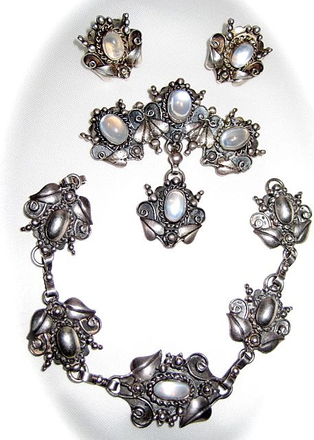 Wilted Treasures - Simply Lovely Sterling Silver, Art Nouveau Ceylon Moonstone Parure **FREE Matching Ring with Purchase! Wilted Treasures - Simply Lovely Sterling Silver, Art Nouveau Ceylon Moonstone Parure **FREE Matching Ring with Purchase!