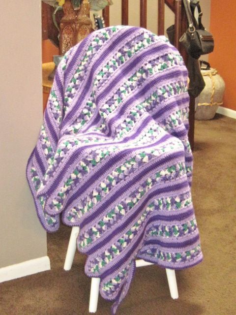 Beautiful, Well Made, Purple & Green, Crocheted Afghan Spread or Throw Beautiful, Well Made, Purple & Green, Crocheted Afghan Spread or Throw