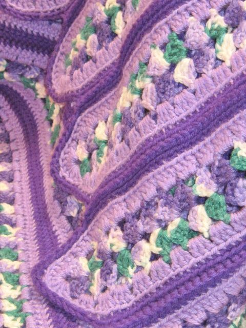 Beautiful, Well Made, Purple & Green, Crocheted Afghan Spread or Throw Beautiful, Well Made, Purple & Green, Crocheted Afghan Spread or Throw