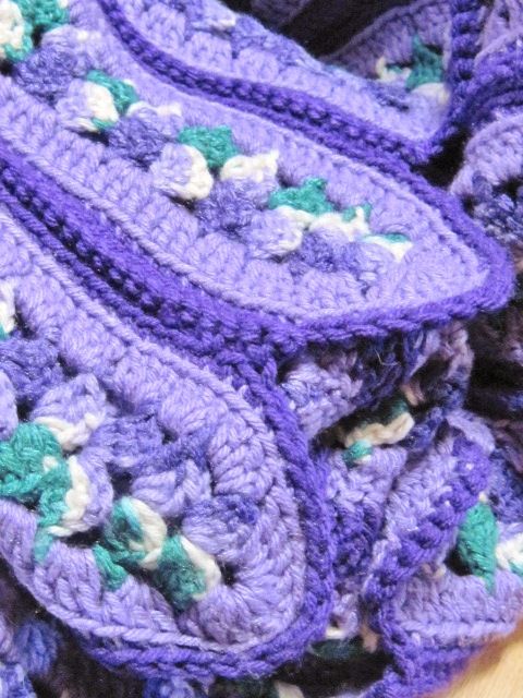 Beautiful, Well Made, Purple & Green, Crocheted Afghan Spread or Throw Beautiful, Well Made, Purple & Green, Crocheted Afghan Spread or Throw