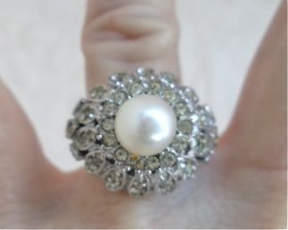 Simply Lovely, Sterling Silver, Majorca Pearl & Rhinestone Dome Ring by VENDOME Simply Lovely, Sterling Silver, Majorca Pearl & Rhinestone Dome Ring by VENDOME