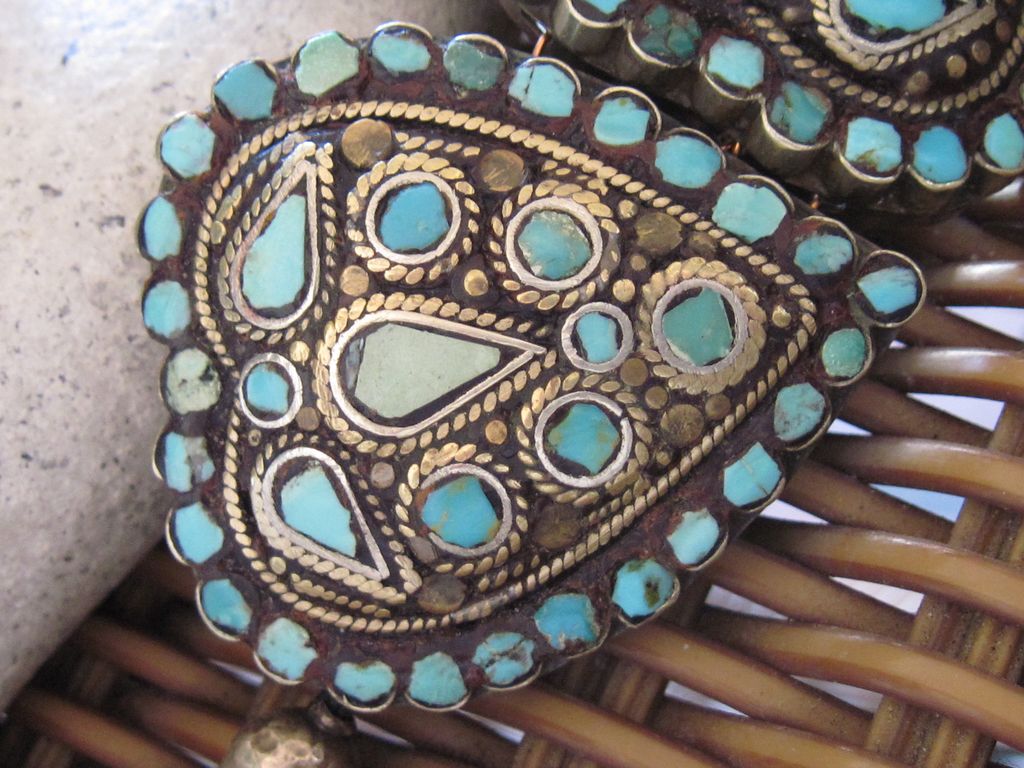 Large Vintage Peruvian Inlay Stoned, Turquoise Abscure Hearts Necklace **FREE SHIPPING Large Vintage Peruvian Inlay Stoned, Turquoise Abscure Hearts Necklace **FREE SHIPPING
